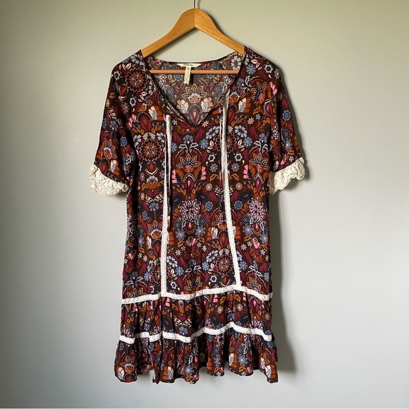 Matilda Jane Brown and Cream Floral Mini Dress Size Medium - Picture 2 of 11